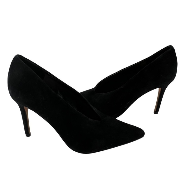 Vince Camuto Black Suede Pointed Toe Heels Size 4 1/2 Women’s - Picture 1 of 6